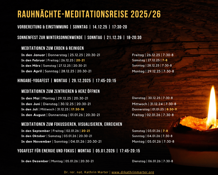 Naturspiritualität leben. Rauhnächte-Meditationen Zeitplan für Deine begleitete Reise durch die Stille der Rauhnächte. Für ein ganzheitlich gesundes zufriedenes neues Jahr.