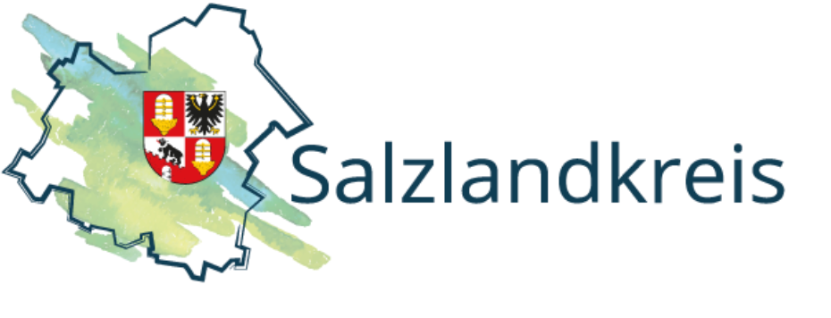 Logo des Salzlandkreises mit Kreisumriss, Wappen und Schriftzug – Referenz von Dr. Kathrin Marter.